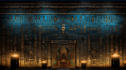 a wall of an ancient egyptian temple with symbols and symbols - 712844070