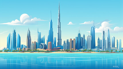 Fototapeta na wymiar fantastic Dubai skyline United Arab Emirates UAE city illustration