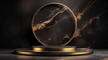 luxury marble podium with abstract gold black background