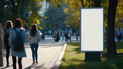 Empty banner for advertising at the city park and blur motion. Created using generative AI.
