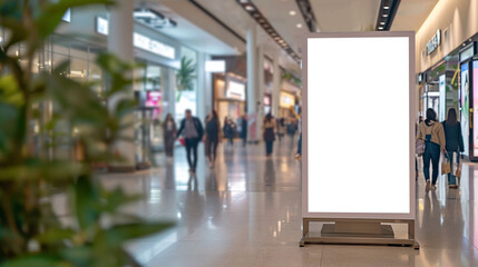 Plaza with blank space board for service and product advertisement. Created using generative AI.