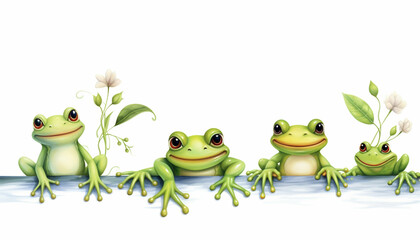 decorative borders with cute frogs that can be used for framing text - obrazy, fototapety, plakaty