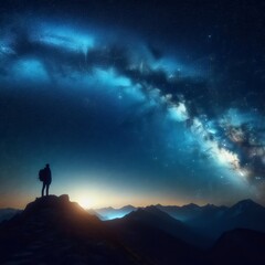 silhouette of a person standing on a mountain