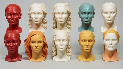 3d printed personalized facial reconstructions solid color background - obrazy, fototapety, plakaty