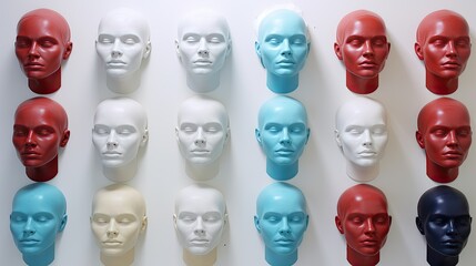 3d printed personalized facial reconstructions solid color background - obrazy, fototapety, plakaty