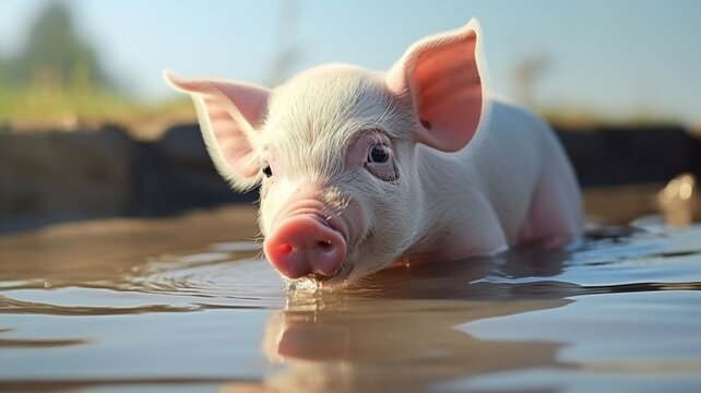 Pig animal drinking water AI Generated pictures