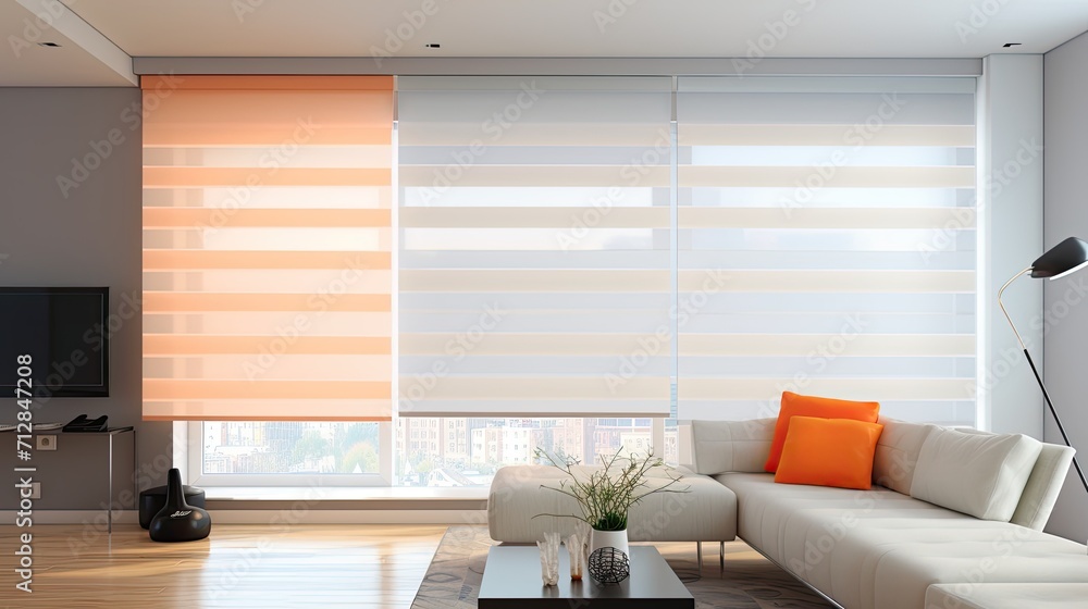 Poster remote controlled blinds for privacy and light control solid color background