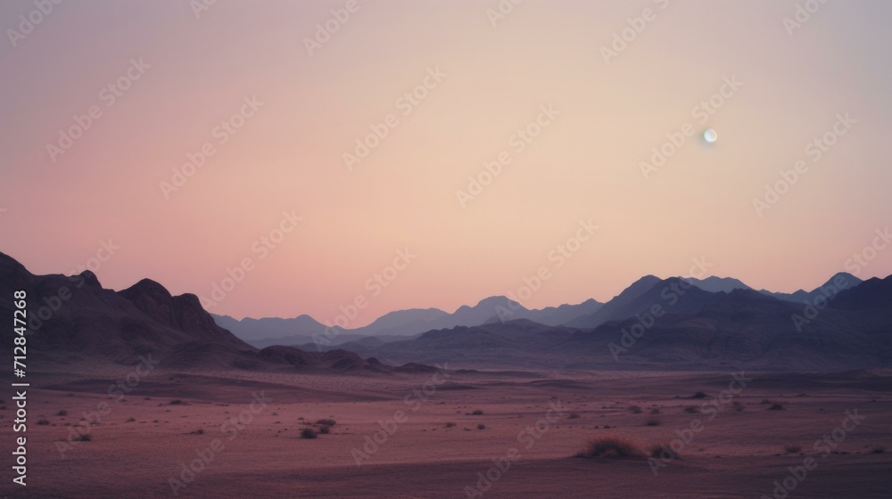 Aufkleber a desert scene with a moon in the sky. generative ai.