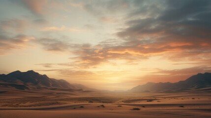 Fototapeta na wymiar A desert landscape with mountains and clouds. Generative AI.