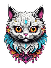 Fototapeta premium Colorful cat head with colorful splashes on transparent background