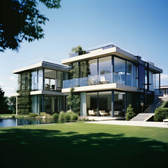 Fototapeta na wymiar Exquisite Display of Luxury & Comfort: DD Dream Home Showcased Against Picturesque Landscape