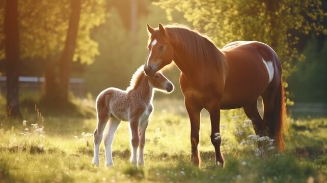 Horse caressing its baby AI Generated pictures