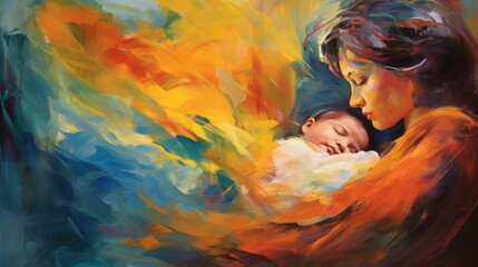 Through bold brushstrokes and vibrant colors, this expressionist painting captures the dramatic and miraculous moment of birth, evoking a sense of wonder and emotion.