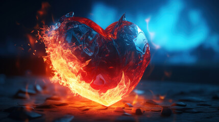 A concept image showing a heart with one side in flames and the other in icy blue, symbolizing contrast.