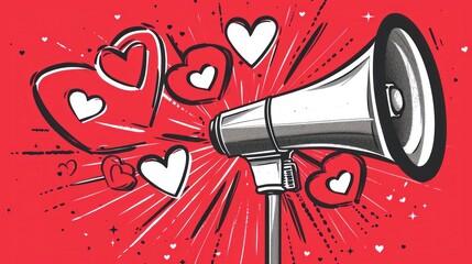 megaphone with valentine's day hearts
