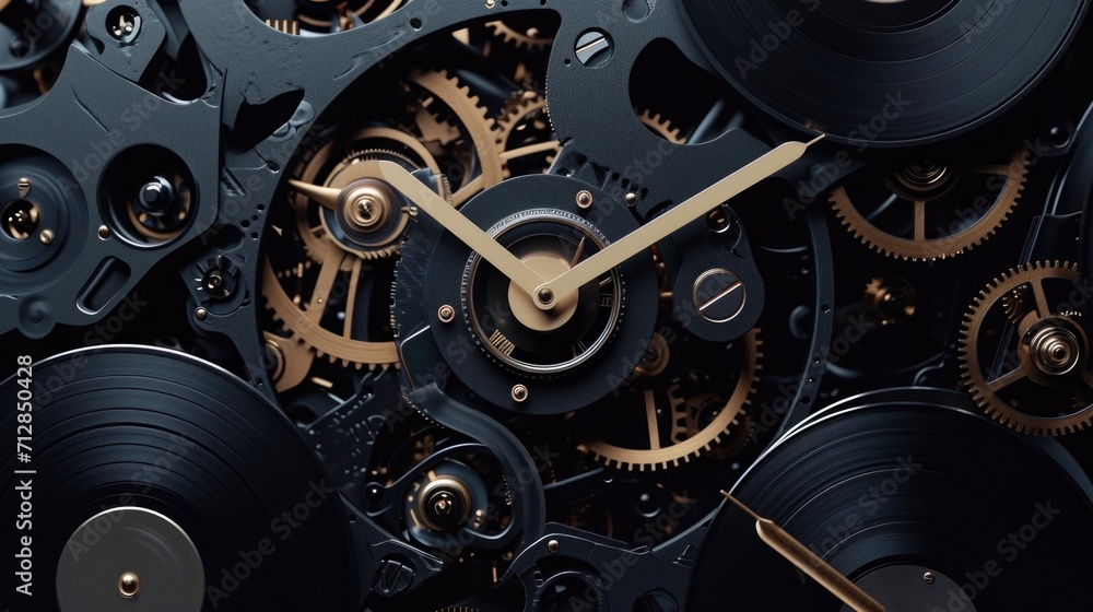 Wall mural the elegant movements of a clockwork mechanism made entirely out of vinyl records representing the i