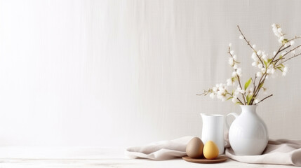 Fototapeta na wymiar Minimalist Easter Composition with White Vase