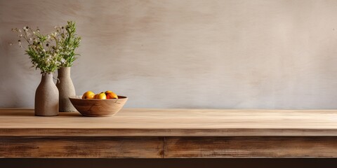 Versatile wooden table for displaying or product montage in a kitchen setting.