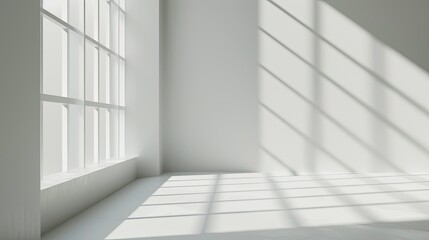 Realistic and minimalist blurred natural light windows, shadow overlay on wall paper texture, abstract background.