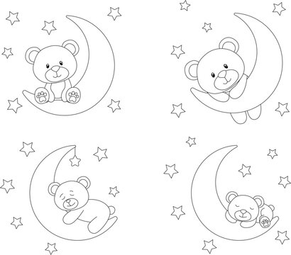 Teddy Bear On Moon Outline Isolated On A White Background
