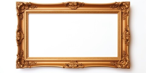 Rectangular antique wooden frame on white background, for painting, mirror, or photo.