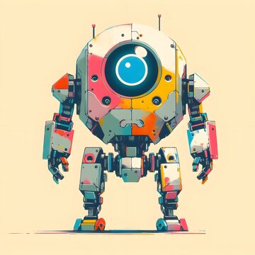 Minimalist painting of sci-fi cute robot ,  pen and ink sketch.
