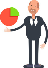 Old Businessman Character Holding Pie Chart

