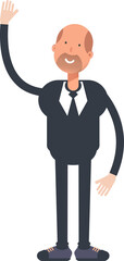 Old Businessman Character Raising One Hand
