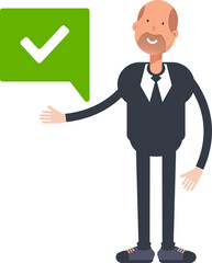 Old Businessman Character and Check Mark
