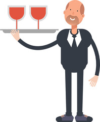 Old Businessman Character Serving Wine Illustration
