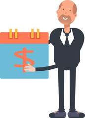Old Businessman Character and Payment Date Calendar
