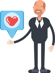 Old Businessman Character and Heart Message

