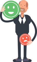 Old Businessman Character and Emoticon Sign
