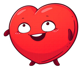  Cute funny red heart cartoon isolated.