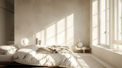 白色の内装のベッドルーム　インテリアイメージ