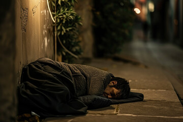 Image of a homeless person sleeping on the street