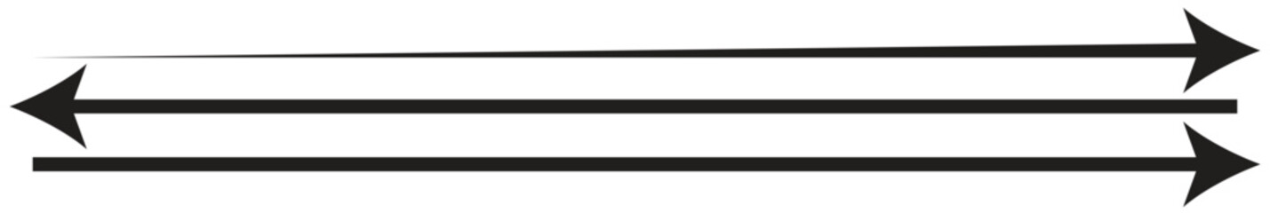 Obraz premium Horizontal long straight arrow signs. Black pointer, direction, position symbol and double arrow icon isolated on white background. Vector graphic illustration