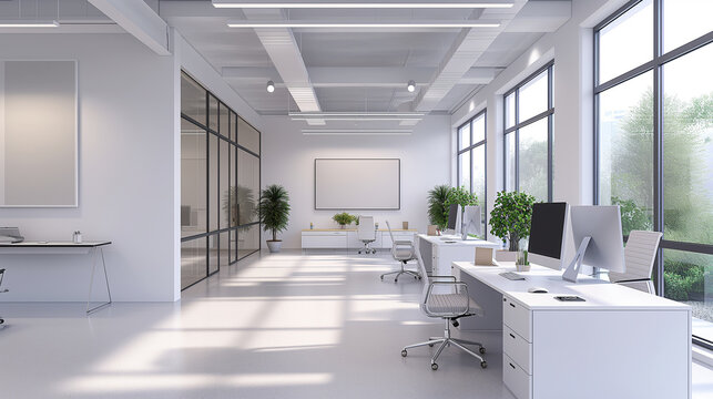 白い内装のオフィスフロア　インテリアイメージ