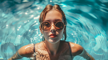 Fototapeta premium woman swimming in a pool in a warm location 