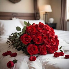bouquet of roses on the bed