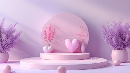 Pastel Pink Hearts and Lavender in Serene Setup