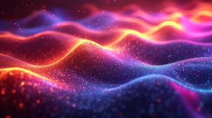 3D-rendered neon wave, fluid and iridescent. Bright, multicolored abstract background enhancing motion. HD camera quality.