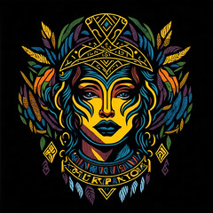 Fototapeta premium colorful tribal art and folklore illustration on dark backround 