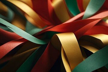 Red, Gold, and Green Ribbons in an Abstract Design
