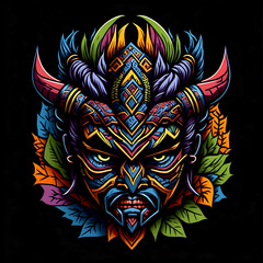 colorful tribal art and folklore illustration on dark backround