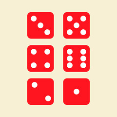 Playing cubes in red color in all sides. Playing cubes in a simple modern style