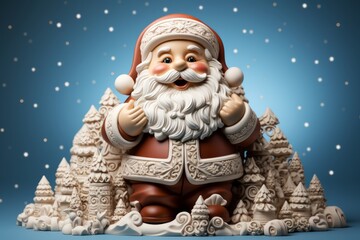 Hyper-Detailed Santa Claus, His Beard Frosted with Snow, on an isolated Frosty Blue background, Generative AI
