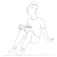 continuous line drawing of focused woman reading an interesting book