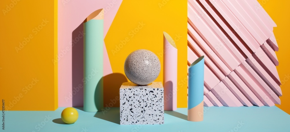 Poster modern geometric shapes on colorful background for product display. minimalist design and abstract s