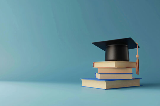 Graduation season doctoral hat and book 3D illustration, concept illustration of college entrance examination graduates
